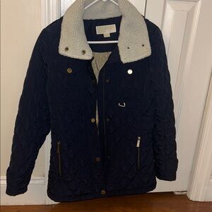 Michael Kors Navy Blue Quilted Jacket with Sherpa collar